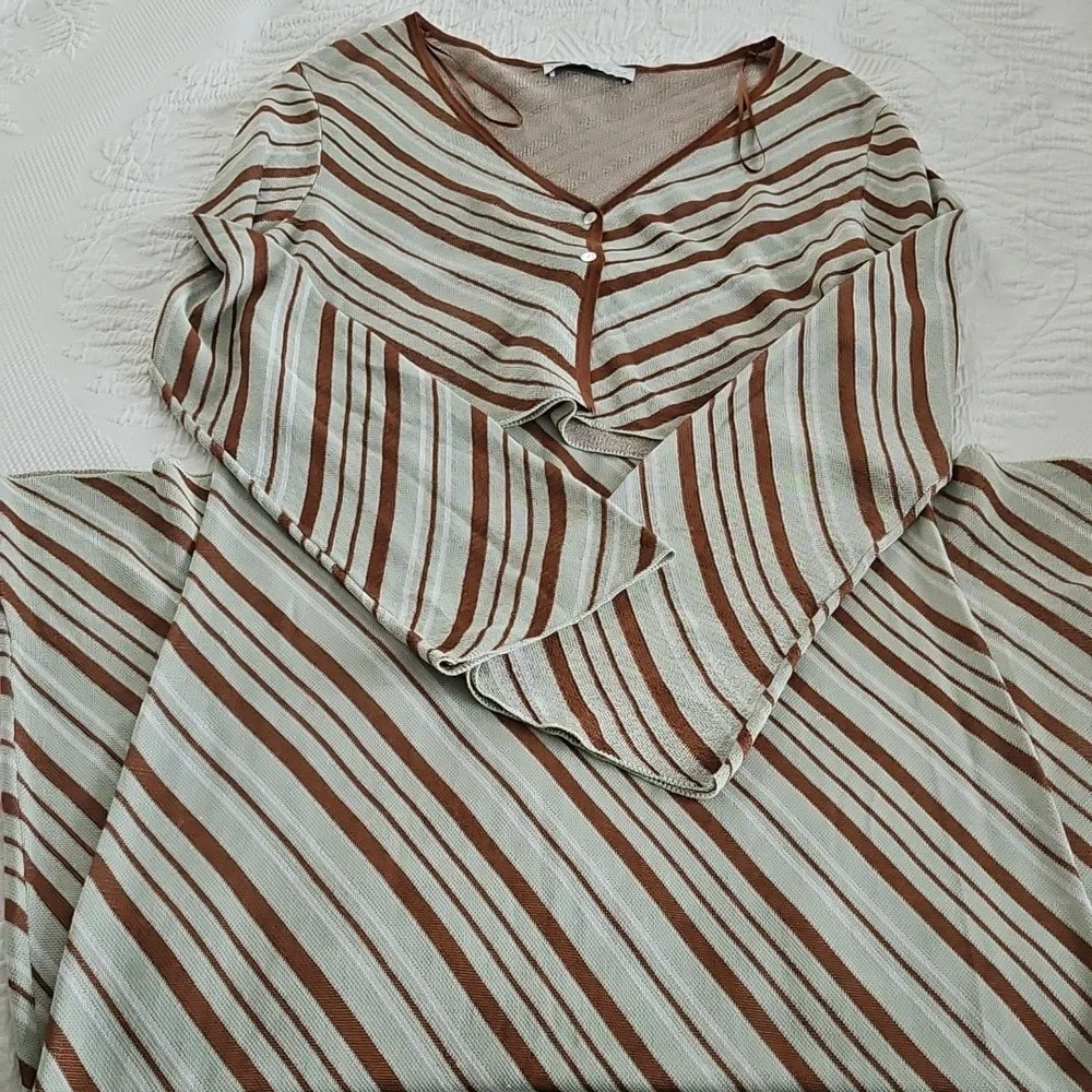 Zara Stripe Knit Top & Skirt Co Ord Set Size Large Green/ Brown - Picture 15 of 16